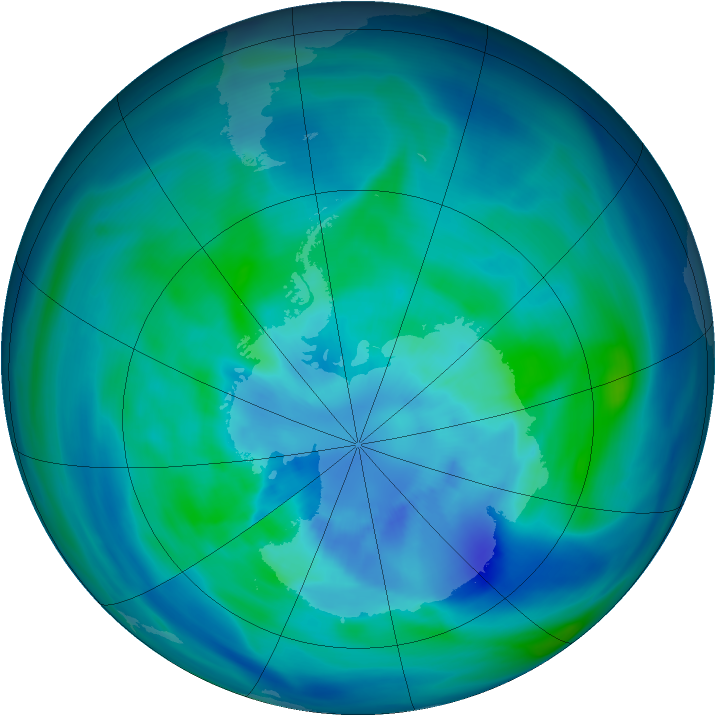 Antarctic ozone map for 22 March 2005